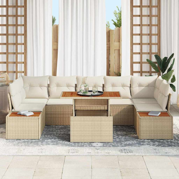 Havesofa Sæt med opbevaring 8 pcs Beige Poly rattan