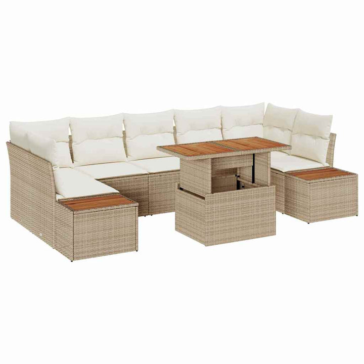 Havesofa Sæt med opbevaring 8 pcs Beige Poly rattan