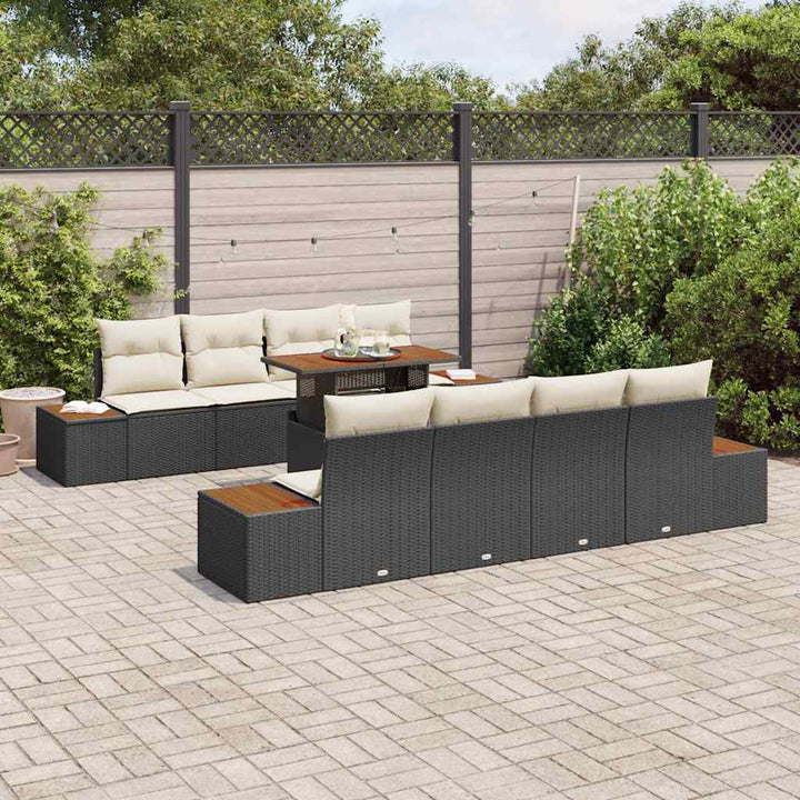 Havesofa Sæt med opbevaring 9 pcs Sort Poly rattan