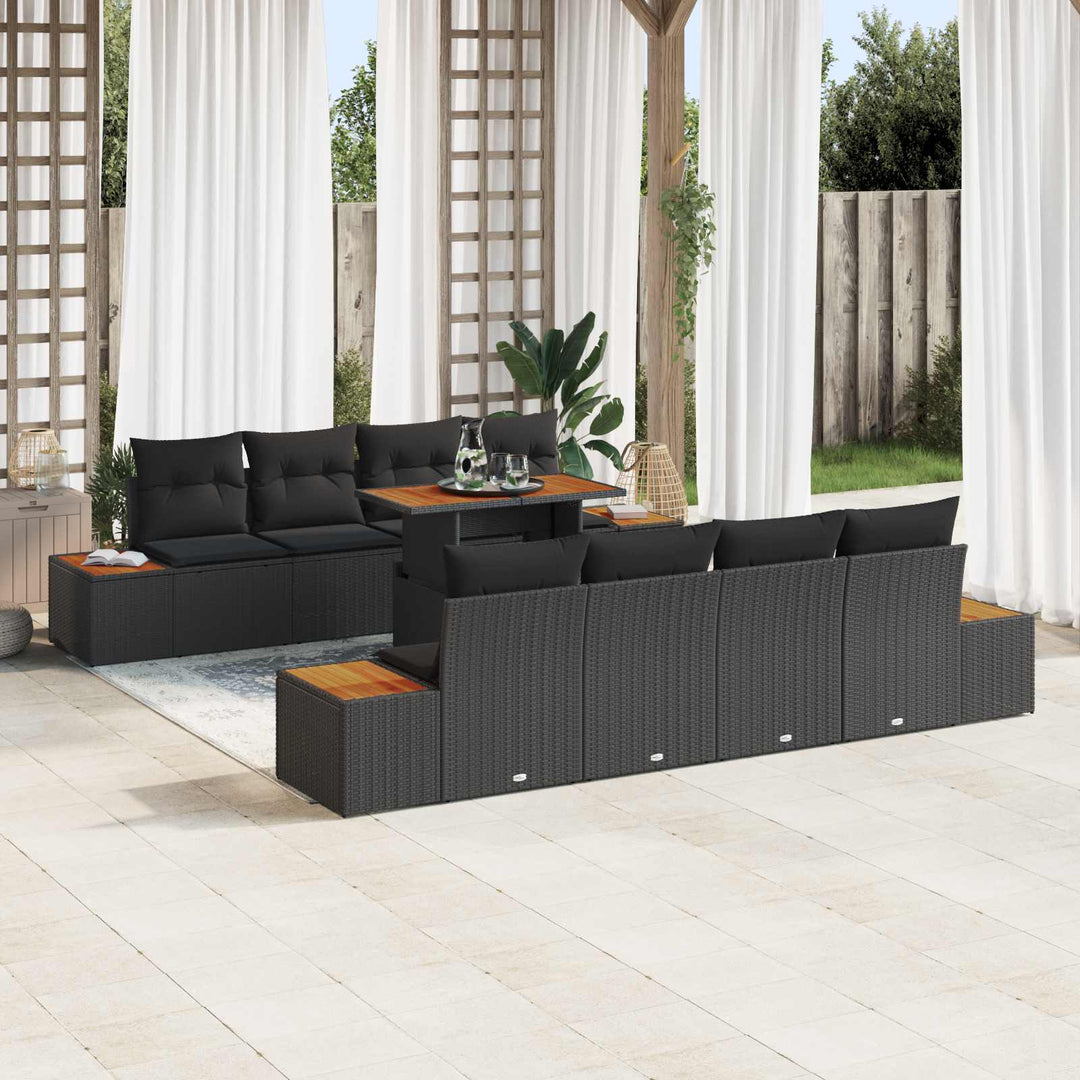 Havesofa Sæt med opbevaring 9 pcs Sort Poly rattan