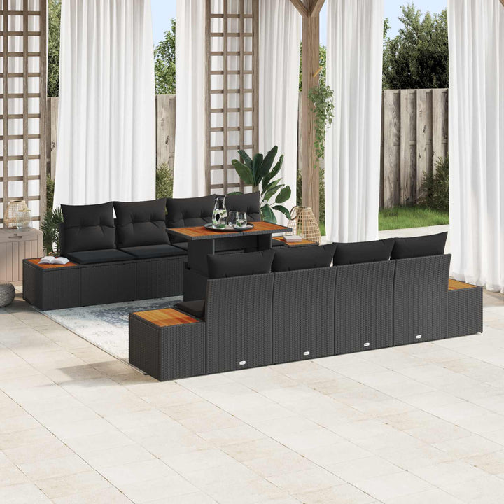 Havesofa Sæt med opbevaring 9 pcs Sort Poly rattan
