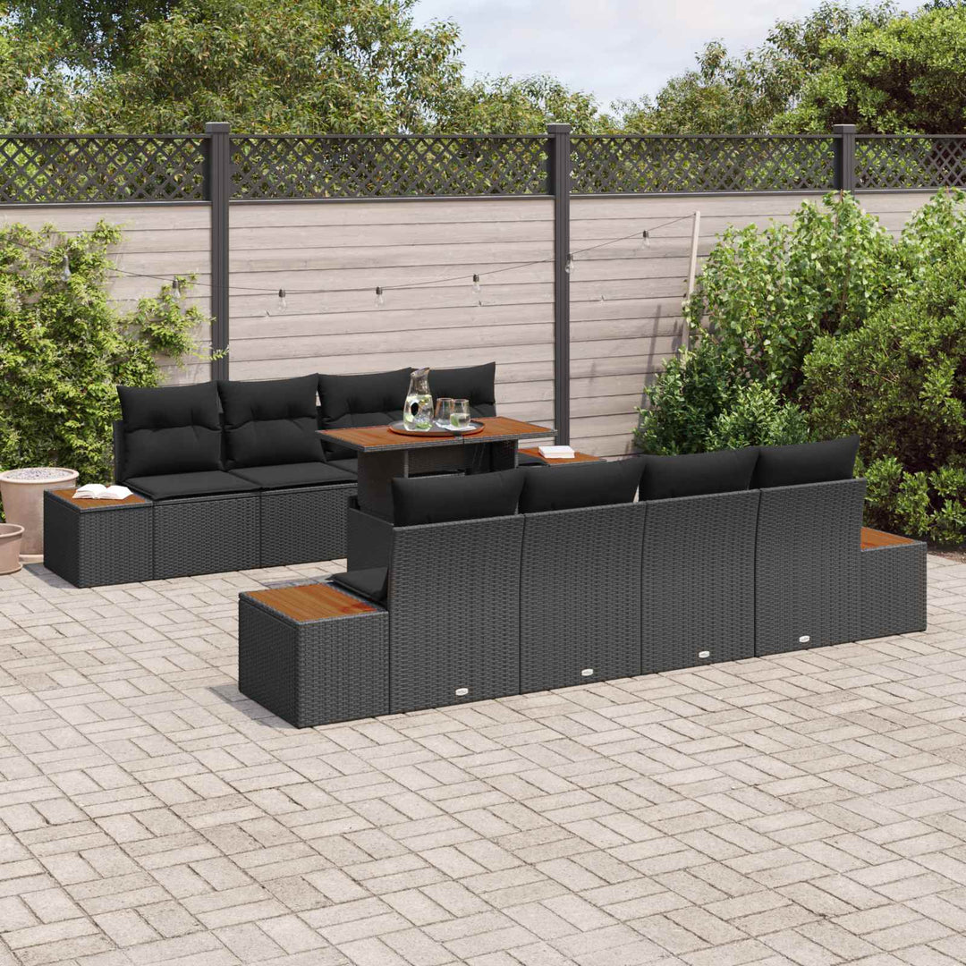 Havesofa Sæt med opbevaring 9 pcs Sort Poly rattan