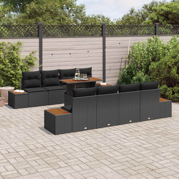Havesofa Sæt med opbevaring 9 pcs Sort Poly rattan