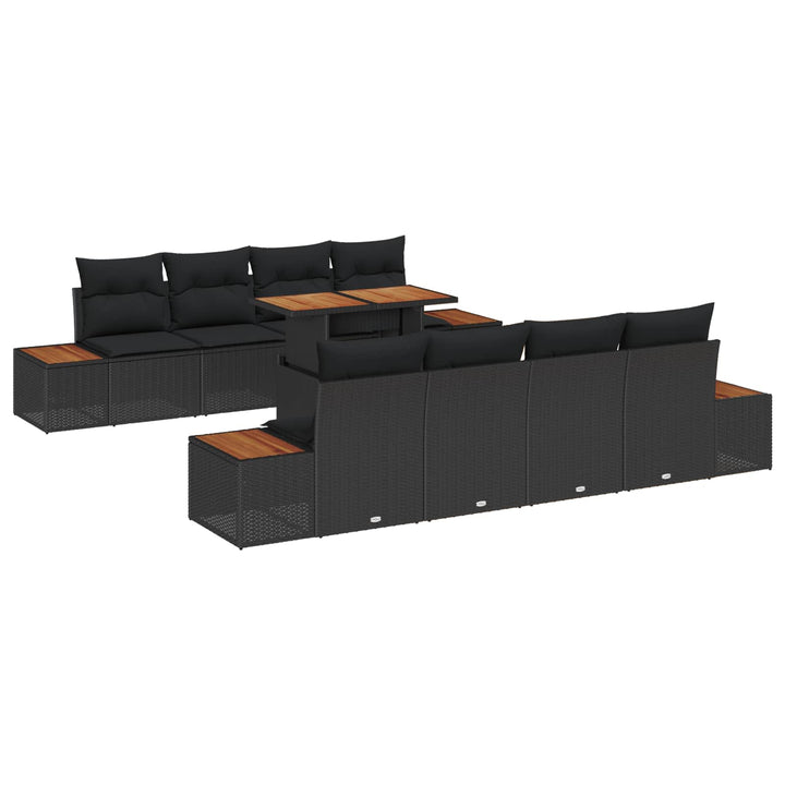 Havesofa Sæt med opbevaring 9 pcs Sort Poly rattan