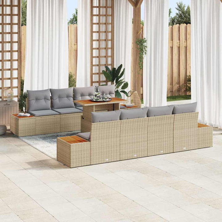 Havesofa Sæt med pude med opbevaring 9 pcs Beige Poly rattan