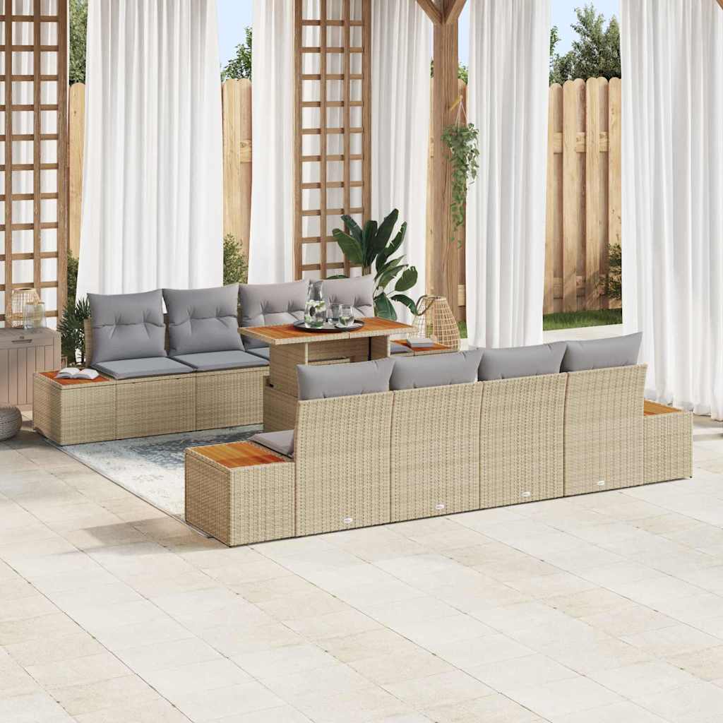 Havesofa Sæt med pude med opbevaring 9 pcs Beige Poly rattan