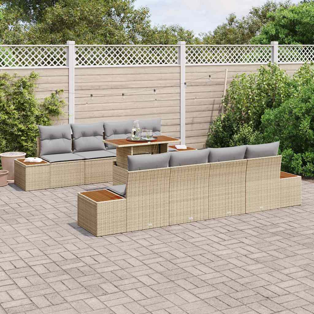 Havesofa Sæt med pude med opbevaring 9 pcs Beige Poly rattan