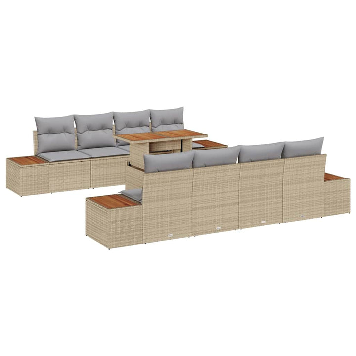 Havesofa Sæt med pude med opbevaring 9 pcs Beige Poly rattan