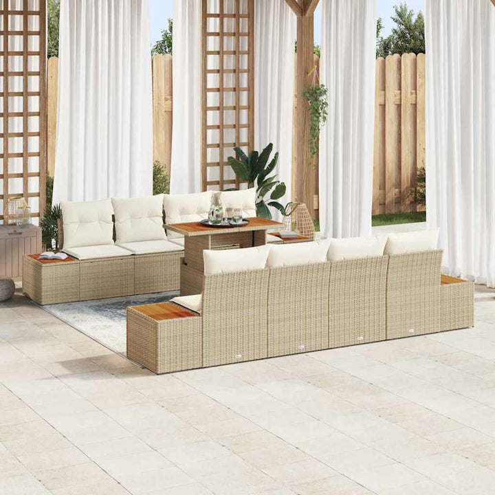 Havesofa Sæt 9 stk. Beige Poly rattan