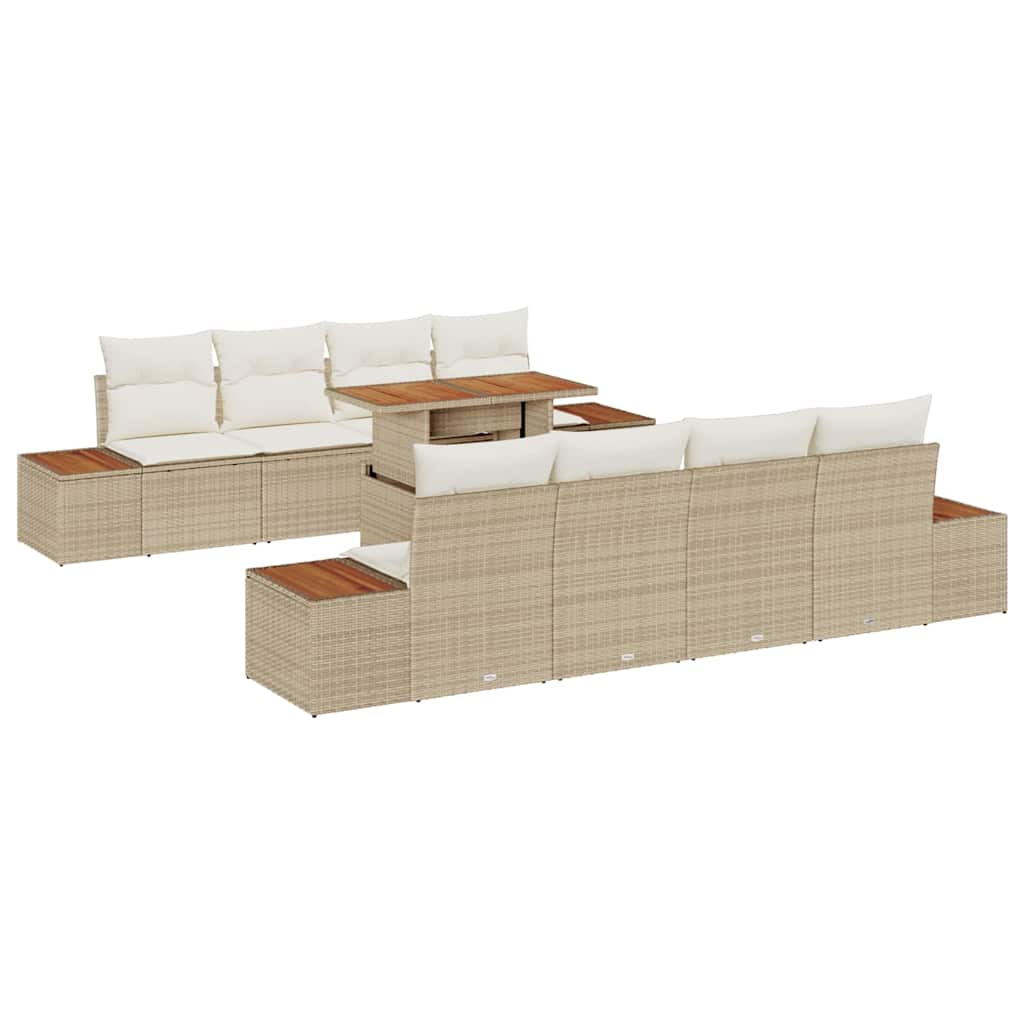 Havesofa Sæt 9 stk. Beige Poly rattan