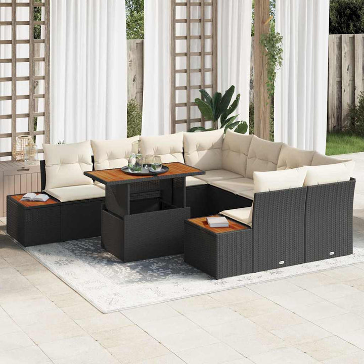 Havesofa Sæt med opbevaring 9 pcs Sort Poly rattan