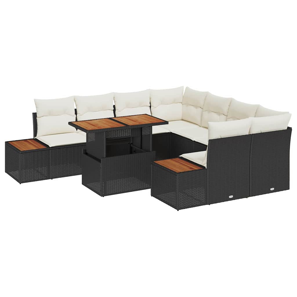 Havesofa Sæt med opbevaring 9 pcs Sort Poly rattan