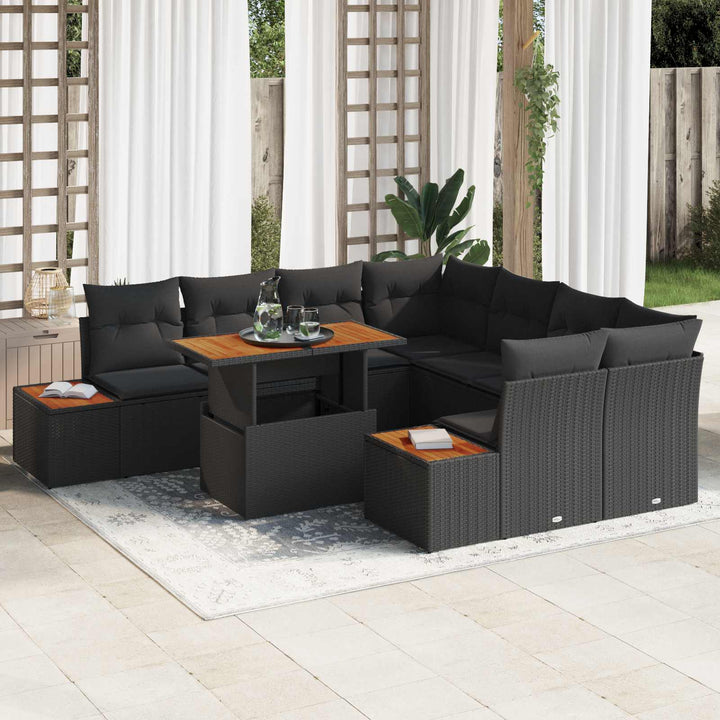 Havesofa Sæt med opbevaring 9 pcs Sort Poly rattan