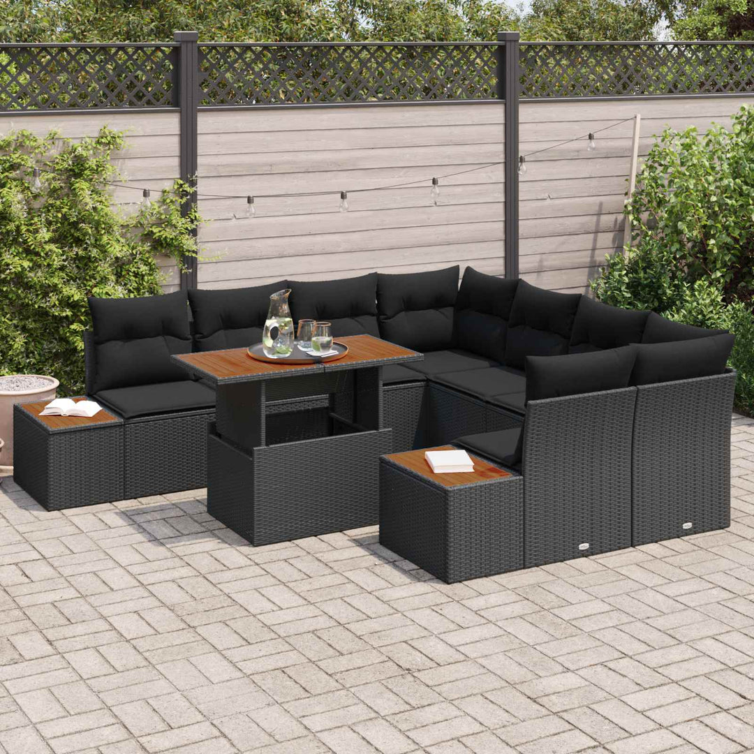 Havesofa Sæt med opbevaring 9 pcs Sort Poly rattan