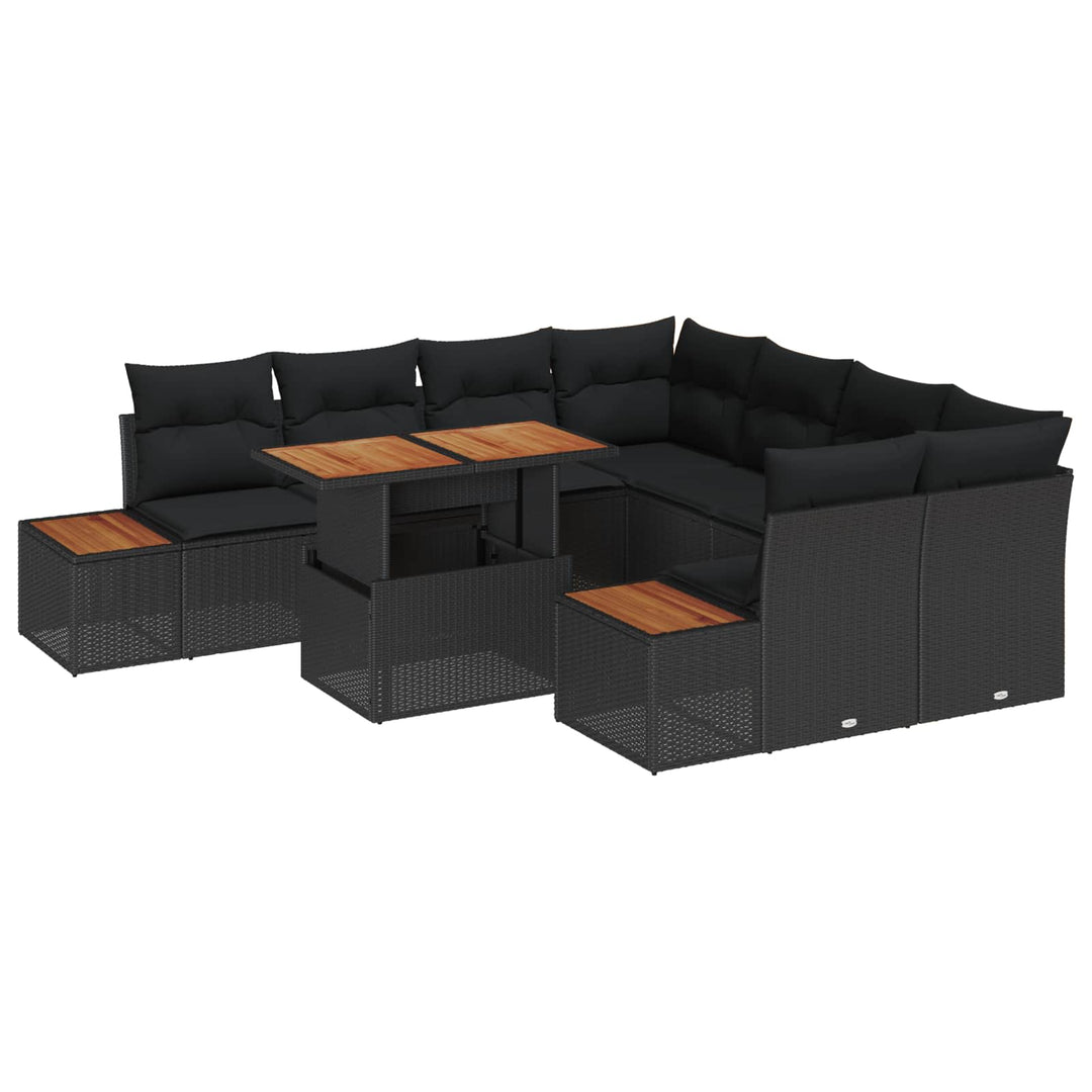 Havesofa Sæt med opbevaring 9 pcs Sort Poly rattan