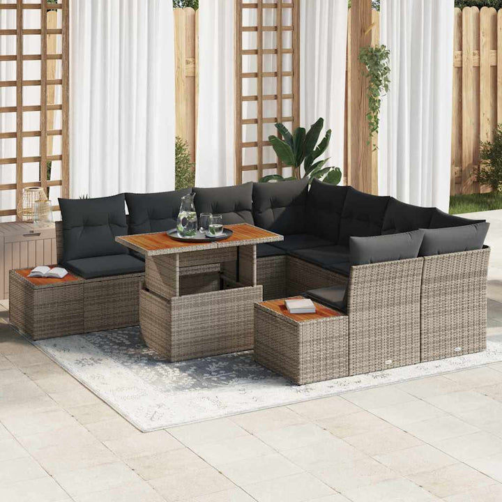 Havesofa Sæt med opbevaring 9 pcs Grå Poly rattan