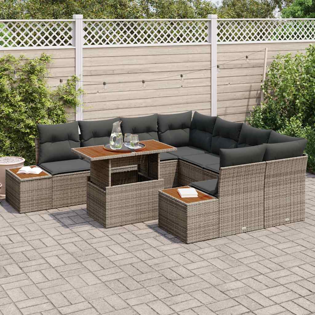 Havesofa Sæt med opbevaring 9 pcs Grå Poly rattan
