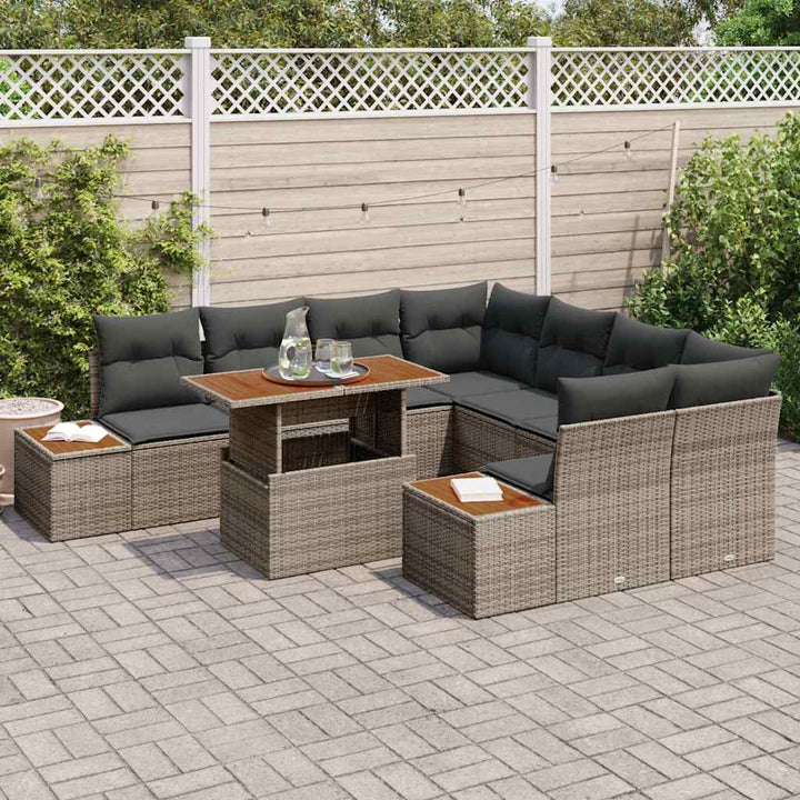 Havesofa Sæt med opbevaring 9 pcs Grå Poly rattan