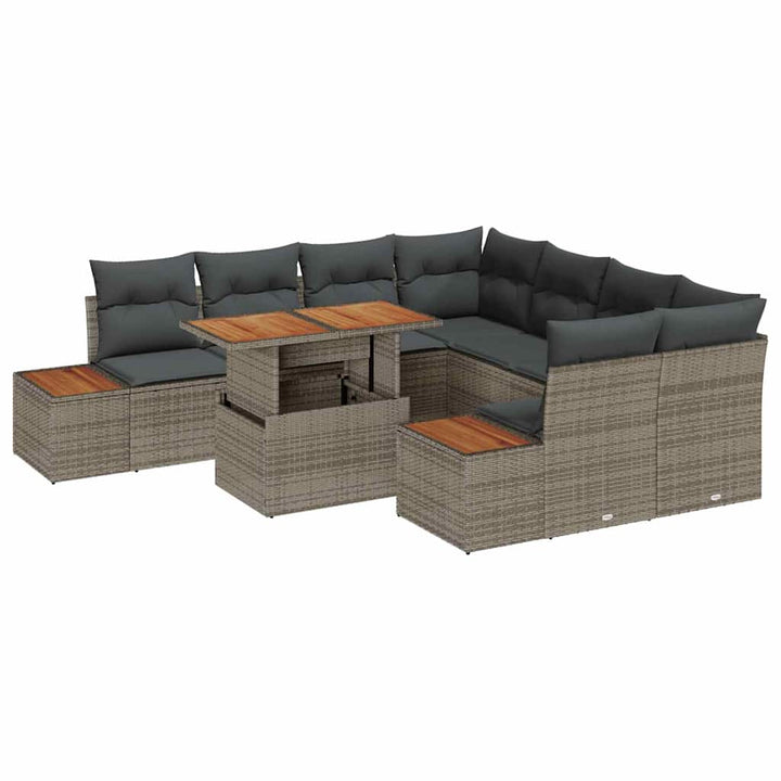 Havesofa Sæt med opbevaring 9 pcs Grå Poly rattan