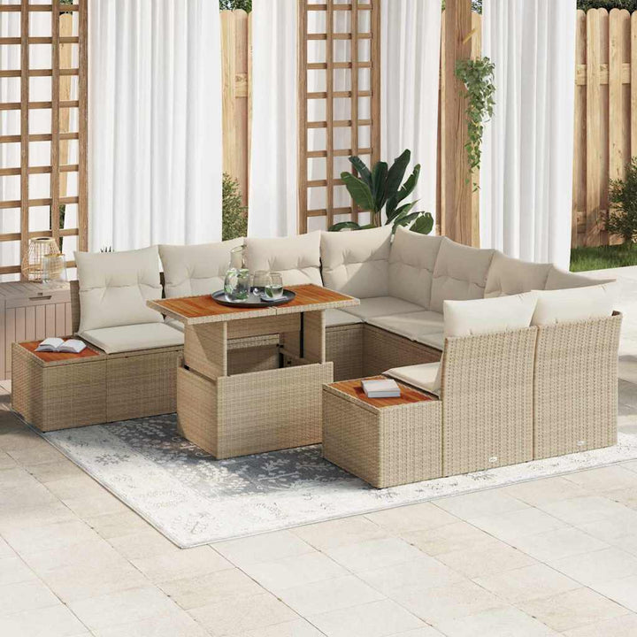 Havesofa Sæt med opbevaring 9 pcs Beige Poly rattan