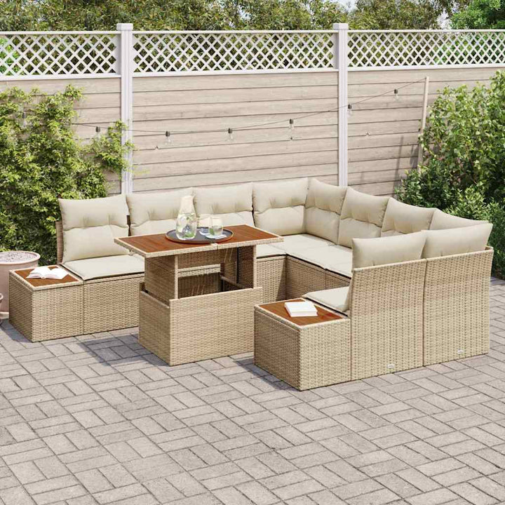 Havesofa Sæt med opbevaring 9 pcs Beige Poly rattan