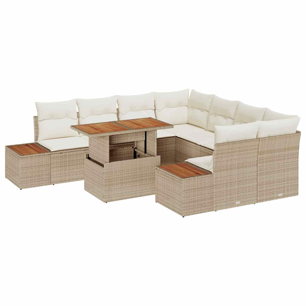 Havesofa Sæt med opbevaring 9 pcs Beige Poly rattan