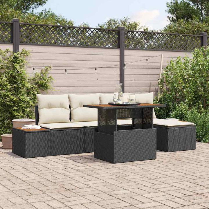 Havesofa Sæt med opbevaring 6 pcs Sort Poly rattan