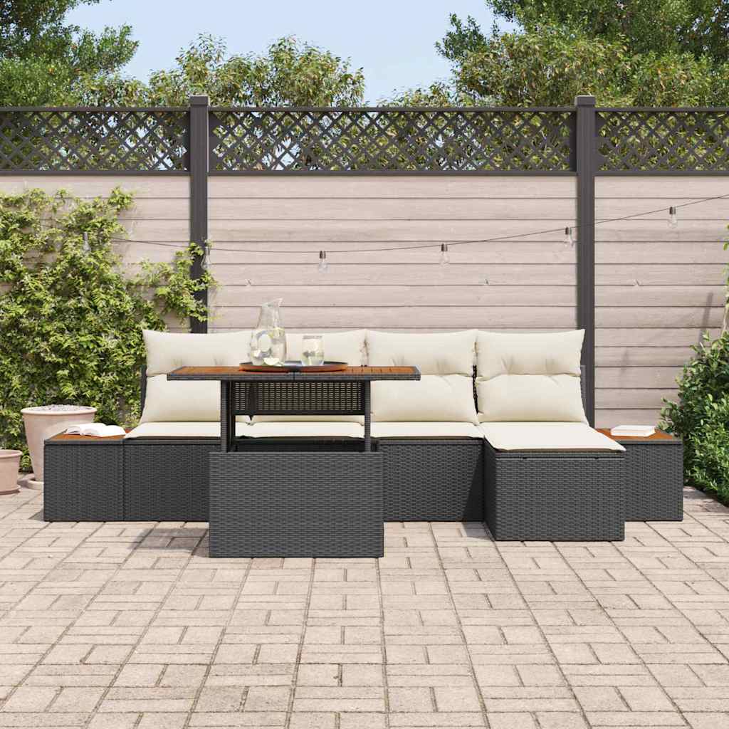 Havesofa Sæt med opbevaring 6 pcs Sort Poly rattan