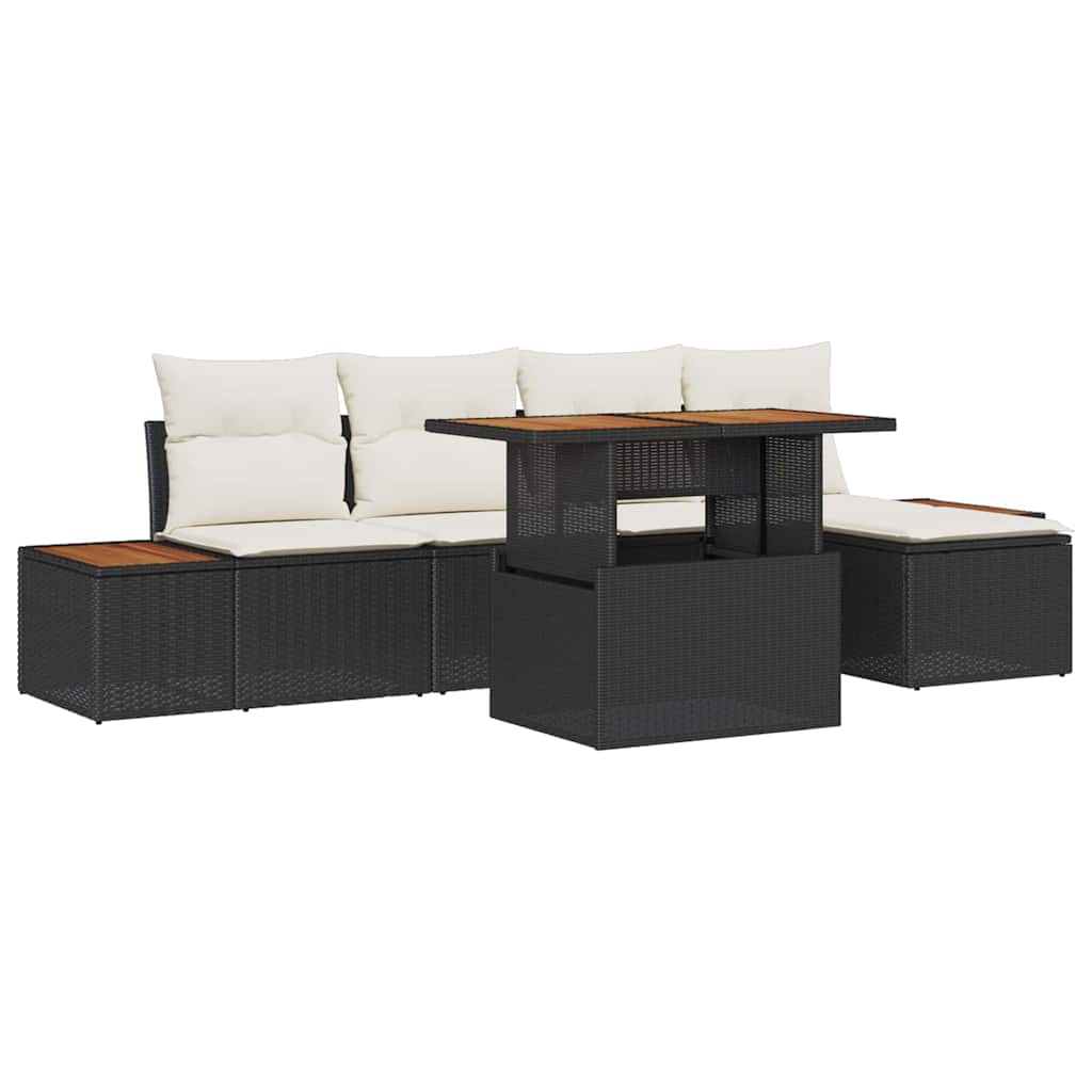Havesofa Sæt med opbevaring 6 pcs Sort Poly rattan