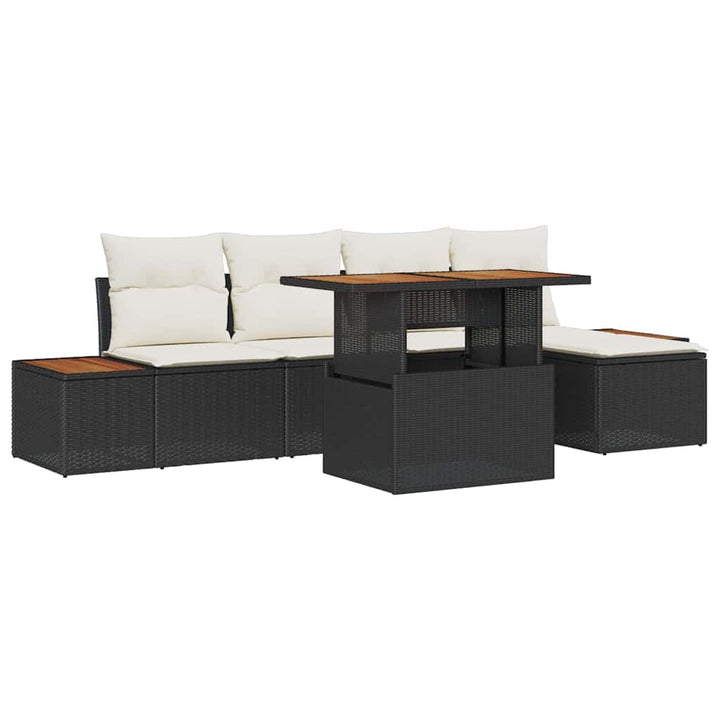 Havesofa Sæt med opbevaring 6 pcs Sort Poly rattan