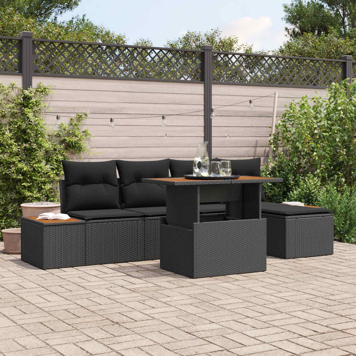 Havesofa Sæt med opbevaring 6 pcs Sort Poly rattan