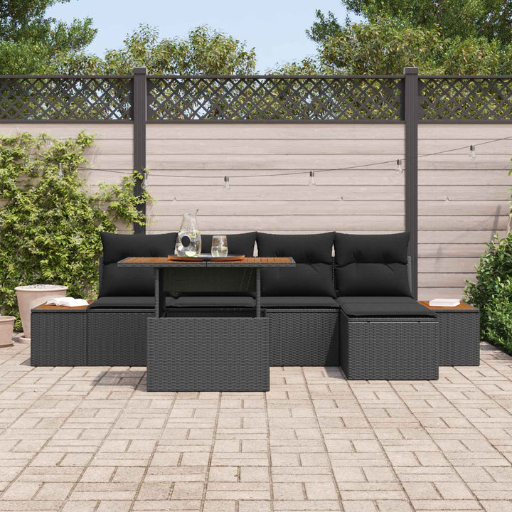 Havesofa Sæt med opbevaring 6 pcs Sort Poly rattan