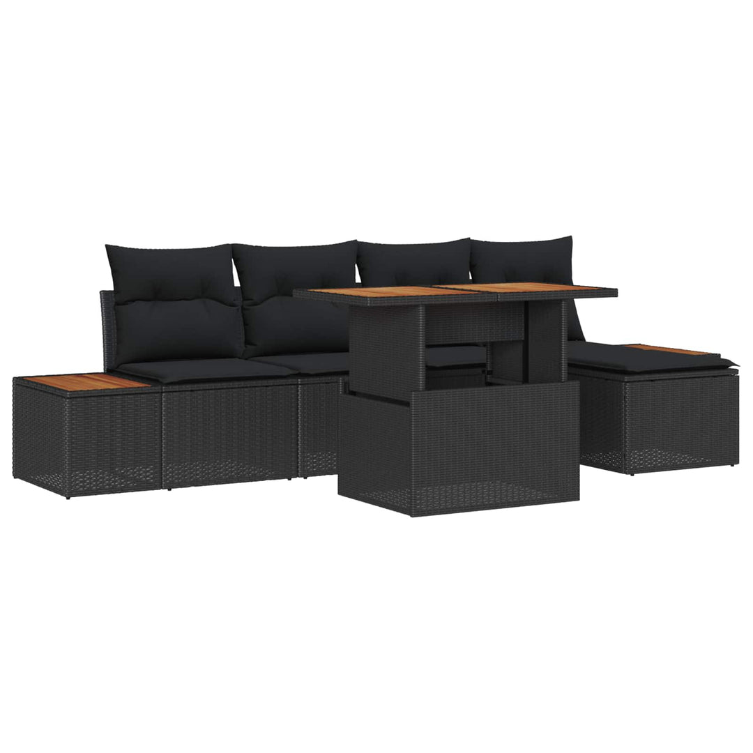 Havesofa Sæt med opbevaring 6 pcs Sort Poly rattan