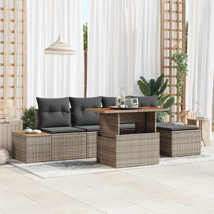 Havesofa Sæt med opbevaring 6 pcs Grå Poly rattan