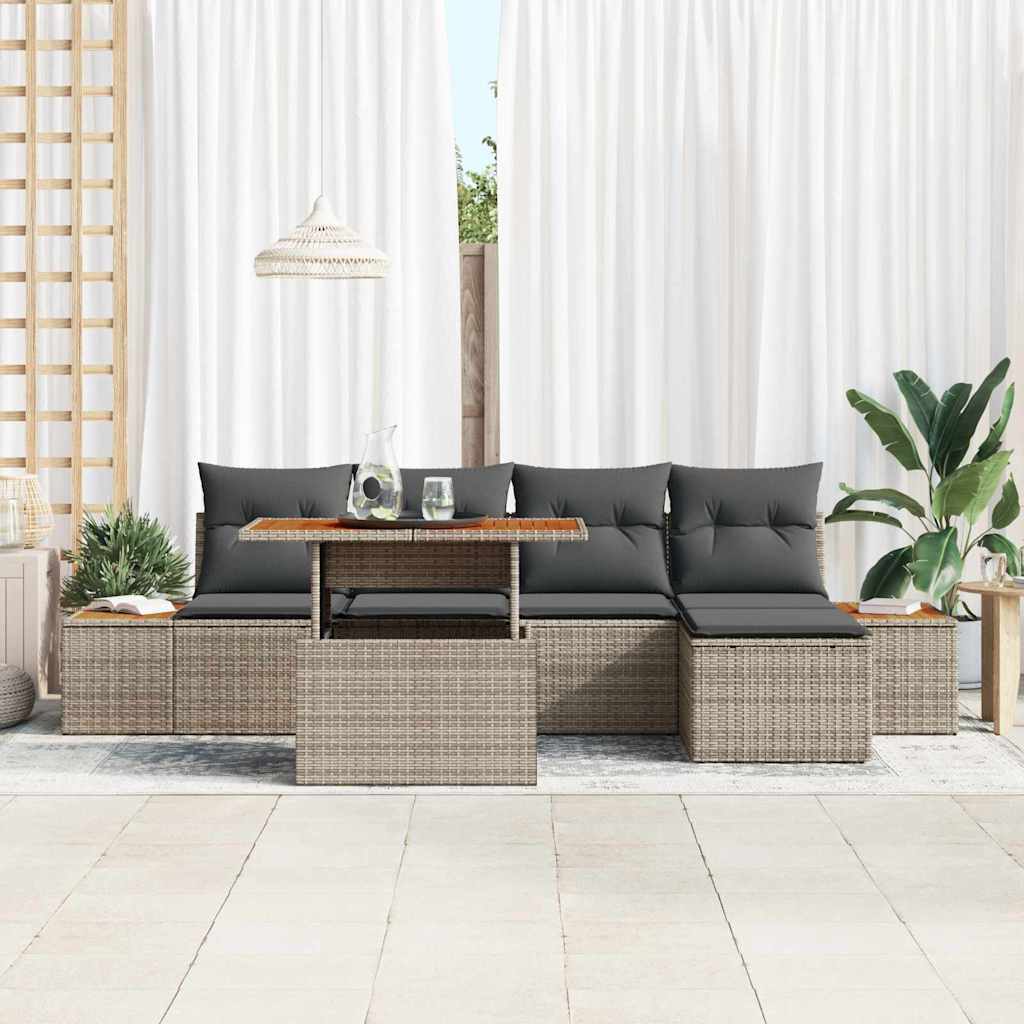 Havesofa Sæt med opbevaring 6 pcs Grå Poly rattan