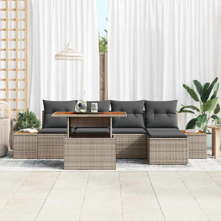 Havesofa Sæt med opbevaring 6 pcs Grå Poly rattan
