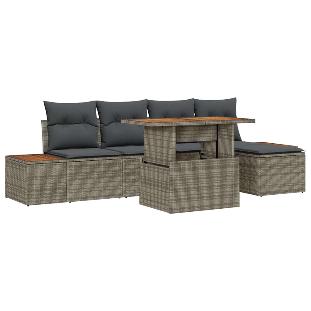 Havesofa Sæt med opbevaring 6 pcs Grå Poly rattan