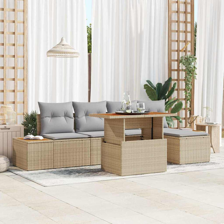 Havesofa Sæt med opbevaring 6 pcs Beige Poly rattan