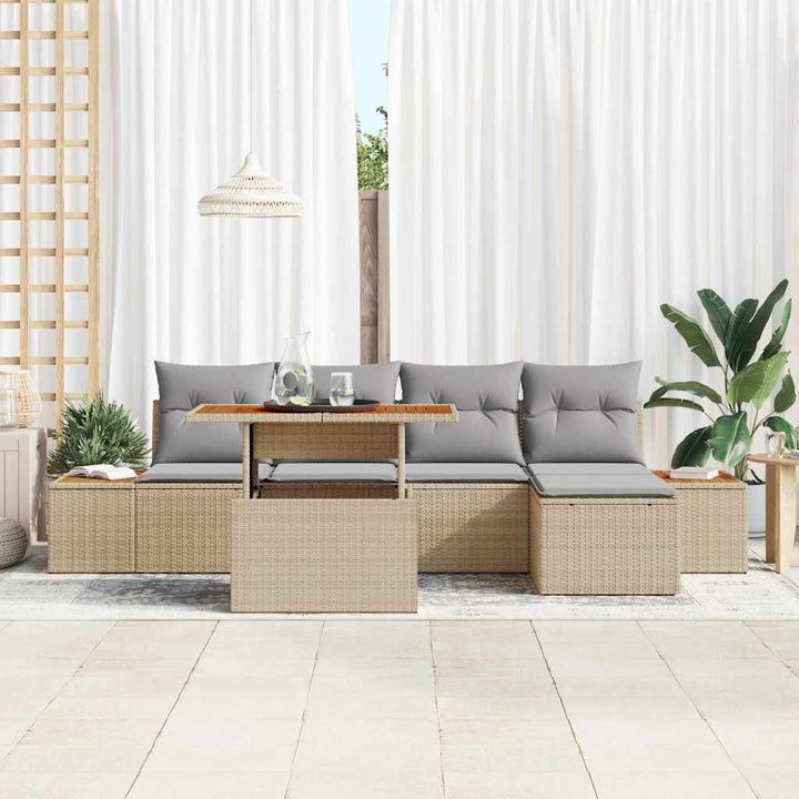 Havesofa Sæt med opbevaring 6 pcs Beige Poly rattan