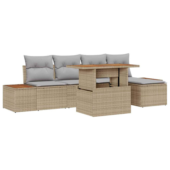 Havesofa Sæt med opbevaring 6 pcs Beige Poly rattan