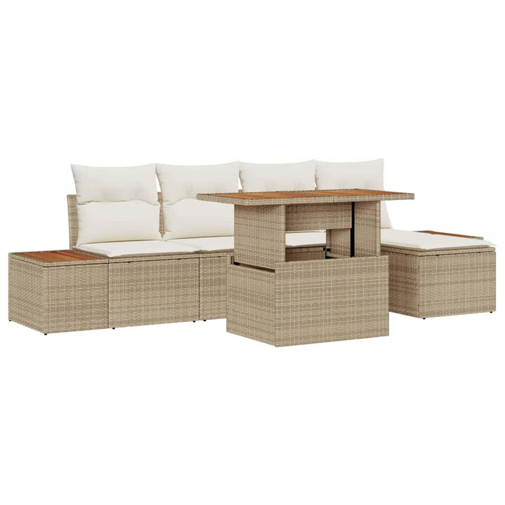 Havesofa Sæt 6 stk. Beige Poly rattan