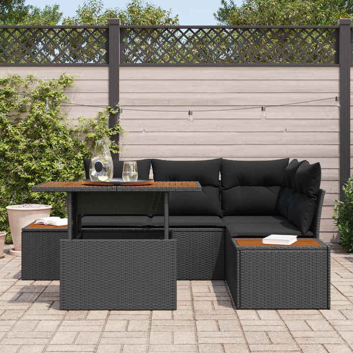 Havesofa Sæt med opbevaring 5 pcs Sort Poly rattan