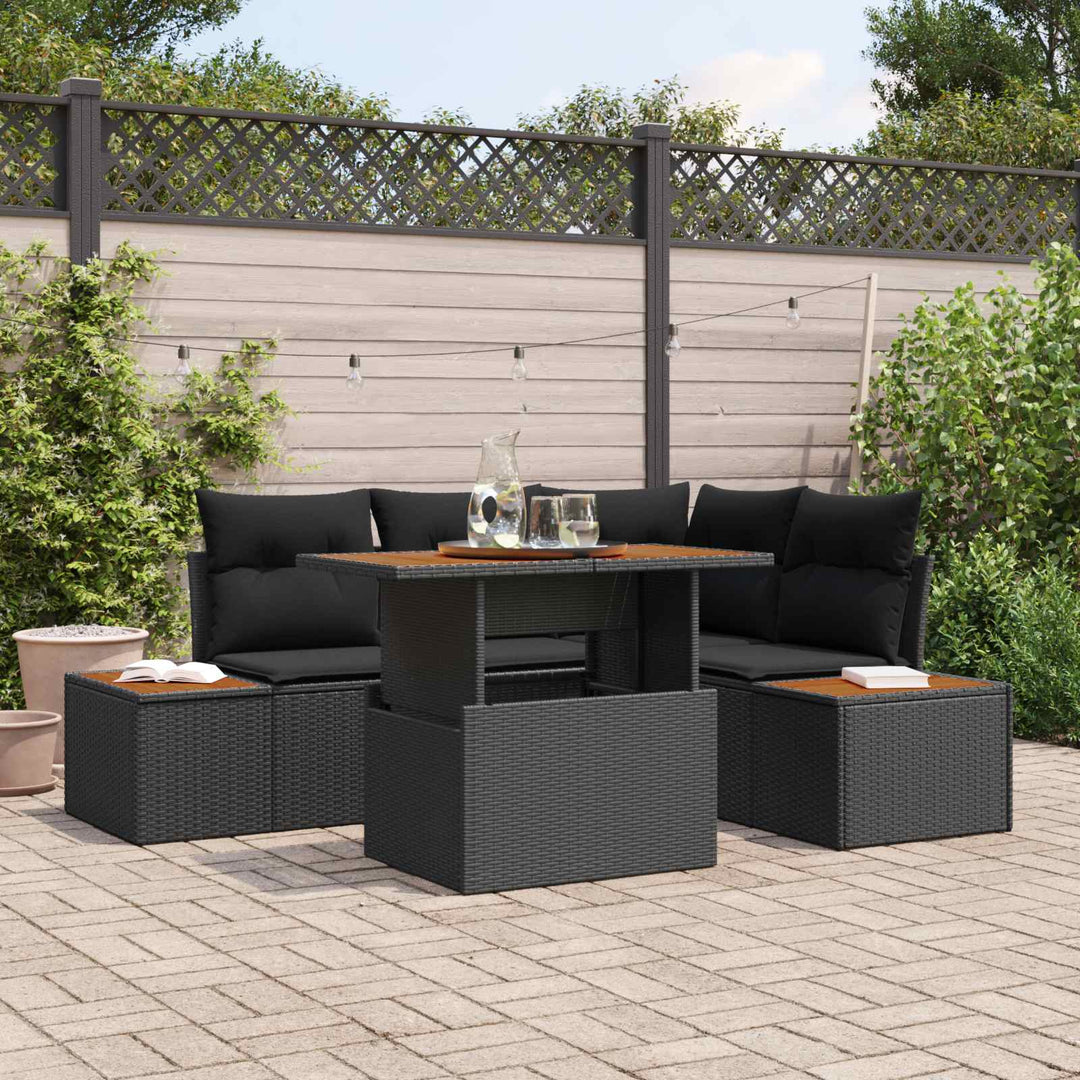Havesofa Sæt med opbevaring 5 pcs Sort Poly rattan