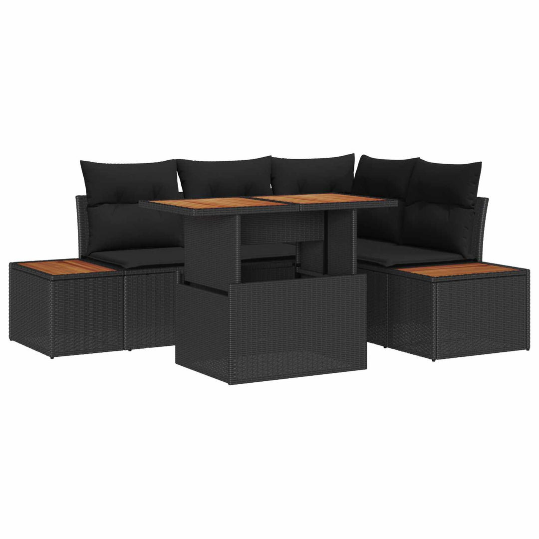 Havesofa Sæt med opbevaring 5 pcs Sort Poly rattan