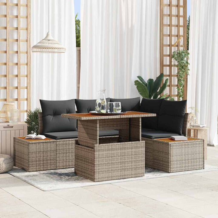 Havesofa Sæt med opbevaring 5 pcs Grå Poly rattan