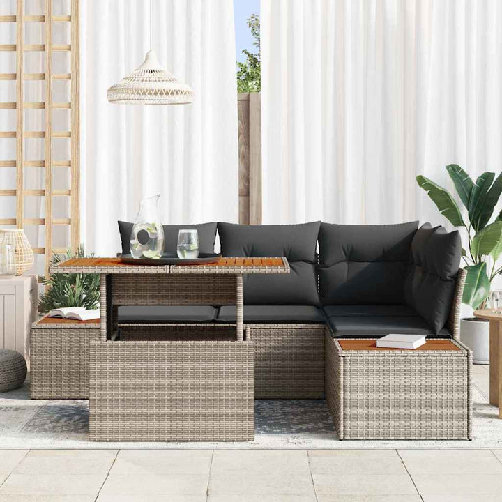 Havesofa Sæt med opbevaring 5 pcs Grå Poly rattan