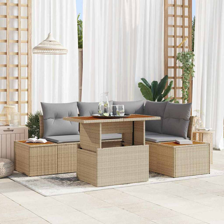 Havesofa Sæt med opbevaring 5 pcs Beige Poly rattan