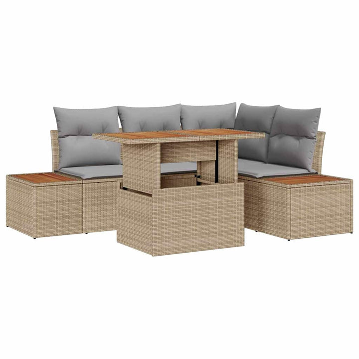 Havesofa Sæt med opbevaring 5 pcs Beige Poly rattan