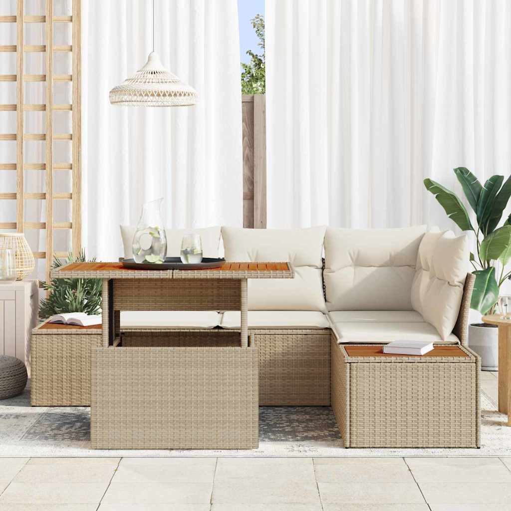 Havesofa Sæt 5 stk. Beige Poly rattan