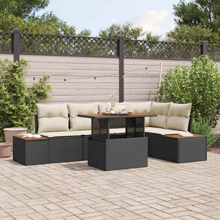 Havesofa Sæt med opbevaring 6 pcs Sort Poly rattan